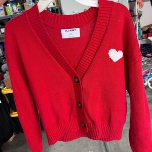 Old Navy Girls L Red Cardigan with Heart Detail